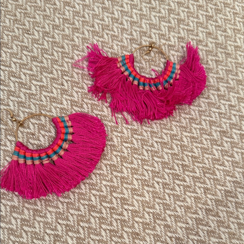 Fuchsia Tassel Hoop Earrings